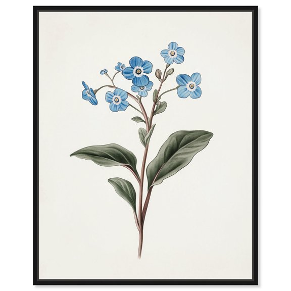 Blissful Blue Blooms Canvas Vintage Botanicals by Art Remedy, Black Frame, 24" x 30"
