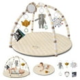 thumbnail image 1 of Blissful Diary Baby Play Gym Mat, Tummy Time Activity Mat with 6 Detachable Toys for Stage-Based Sensory & Motor Skill Development, Easy to Install & Clean, Baby Essentials Gift, Sandy Beige, 1 of 8