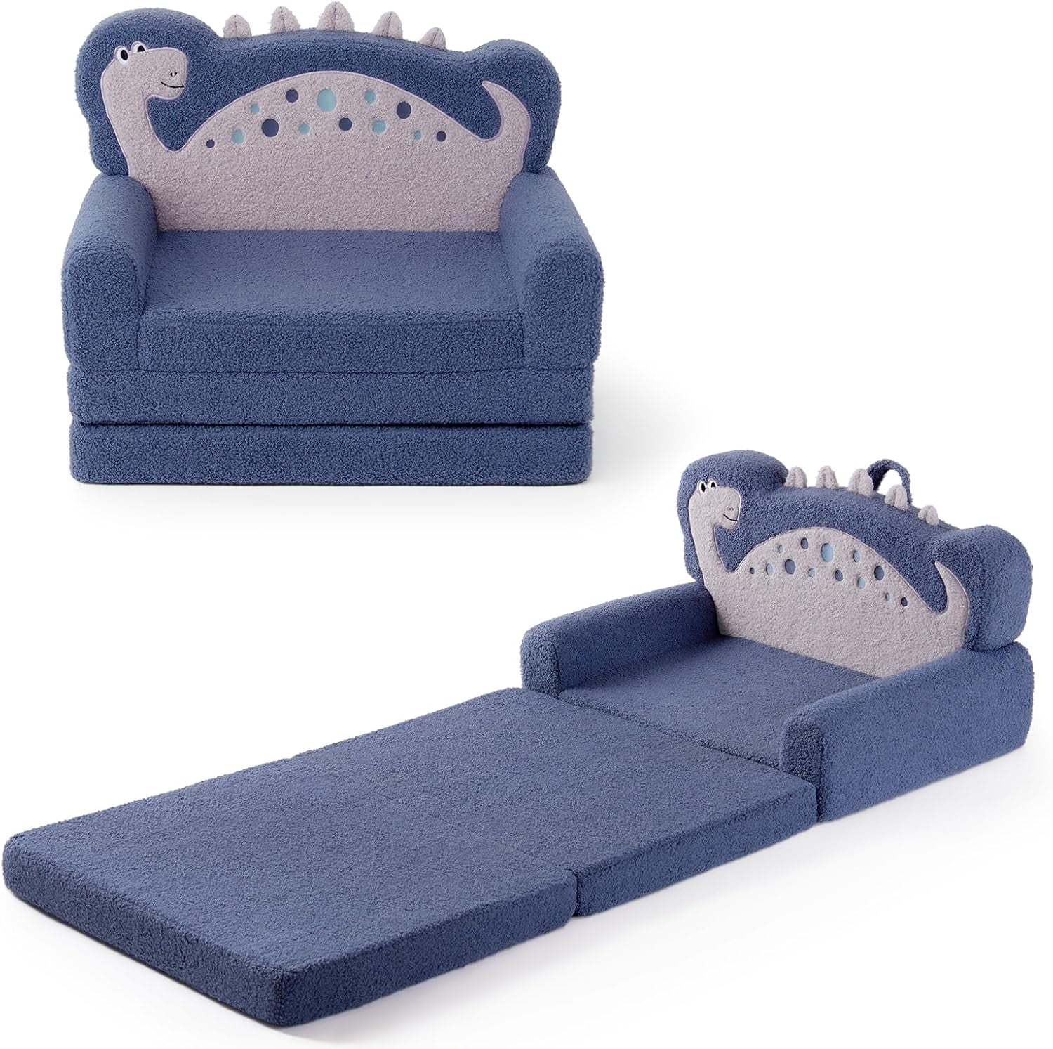 Kids 2-in-1 Flip Open Toddler Couch - Converts To Lounger, Sturdy Wooden Frame, High-Density Sponge, Detachable Cover
