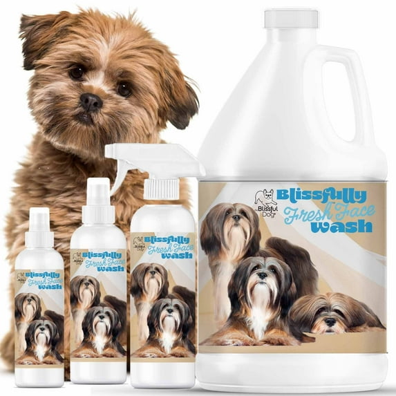 The Blissful Dog Lhasa Apso Blissfully Fresh Face Wash for Cleaning Tear Stains, Flat-Faces, Beards, Ear Fringes, Jowls and More I Alcohol & Irritation Free I 16-Ounce Spray Bottle