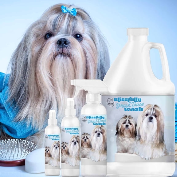The Blissful Dog Shih Tzu Blissfully Fresh Face Wash for Cleaning Tear Stains, Flat-Faces, Beards, Ear Fringes, Jowls and More I Alcohol & Irritation Free I 4-Ounce Spray Bottle