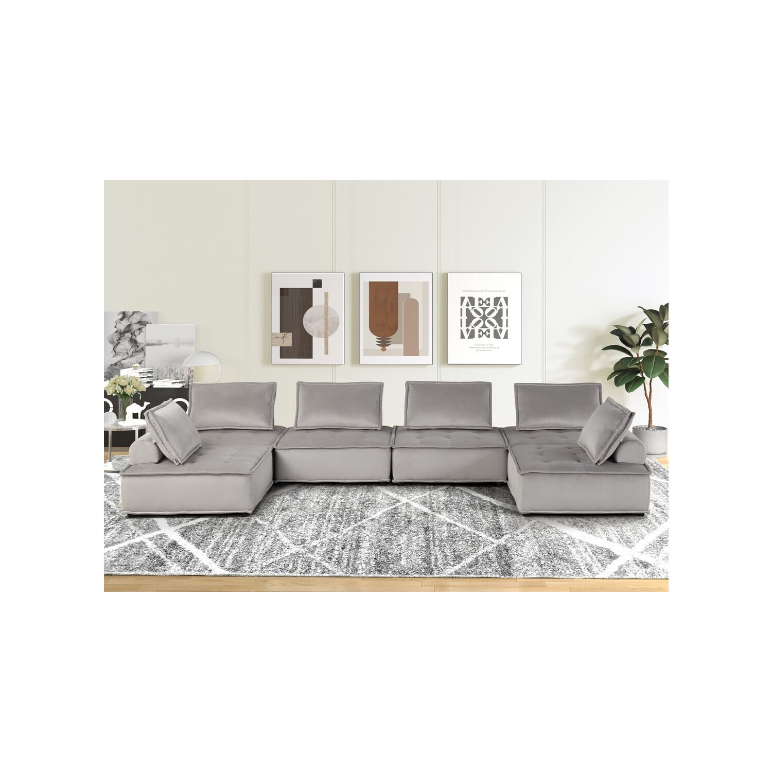 Blissful Nights Shabby Chic Velvet 6Seater UShape Modular Sectional