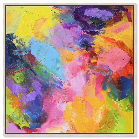 Blissful Palette Canvas Modern Color Abstract by Art Remedy, Silver Frame, 40" x 40"