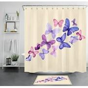 Blissful Wings: Elegant Butterfly Bathroom Ensemble in Soft Beige, Pink, and Blue