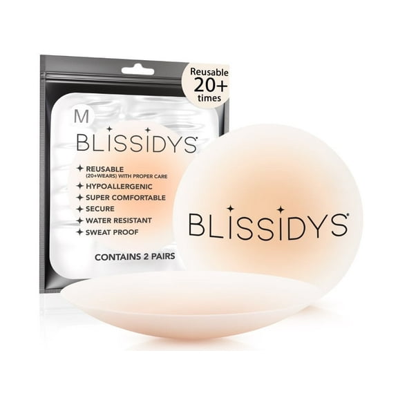 Blissidys Nude Reusable Nipple Covers for Women, Silicone Adhesive Nipple Petal Covers, 2 Pack, Medium