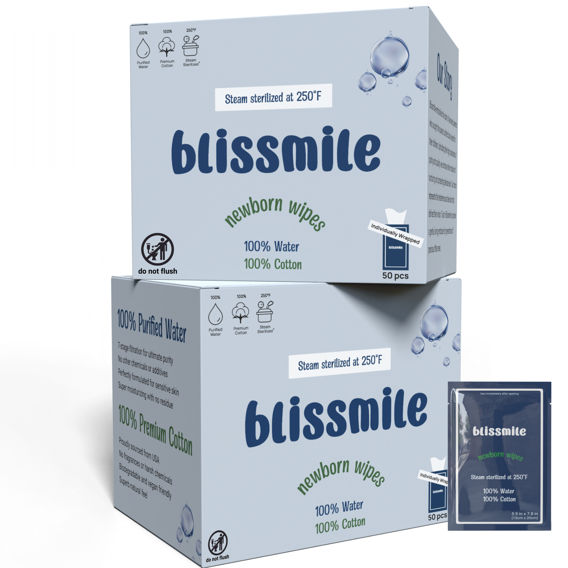 Blissmile Baby Wipes for Newborns 100 Water, 100 Cotton, Unscented
