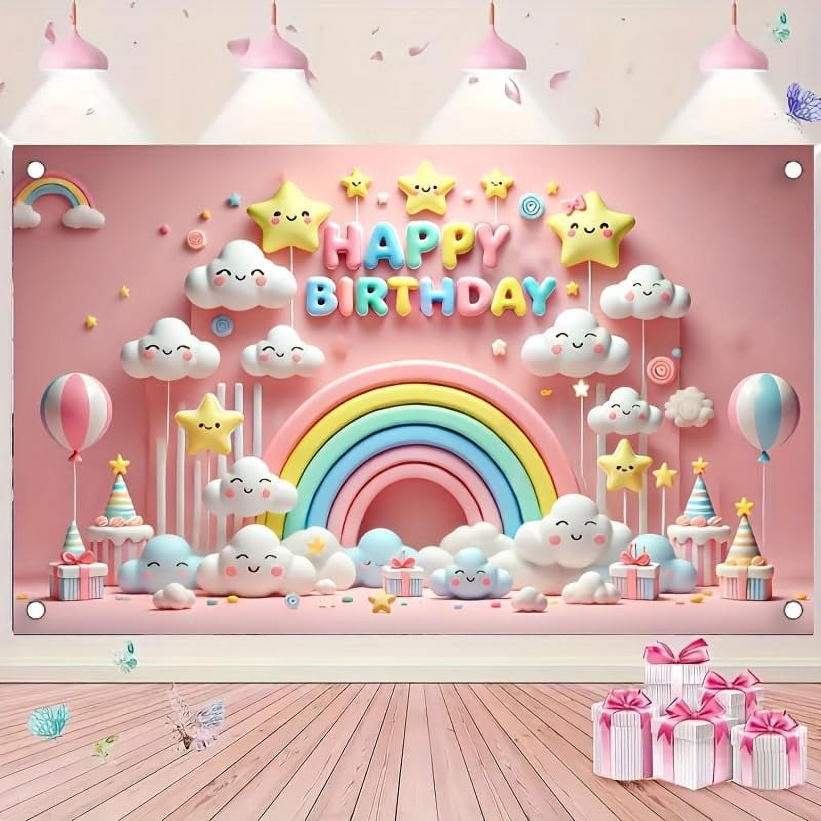 Blissyard Happy Birthday Backdrop Banner - 71x43 Inch Rainbow Cloud Design - View #2