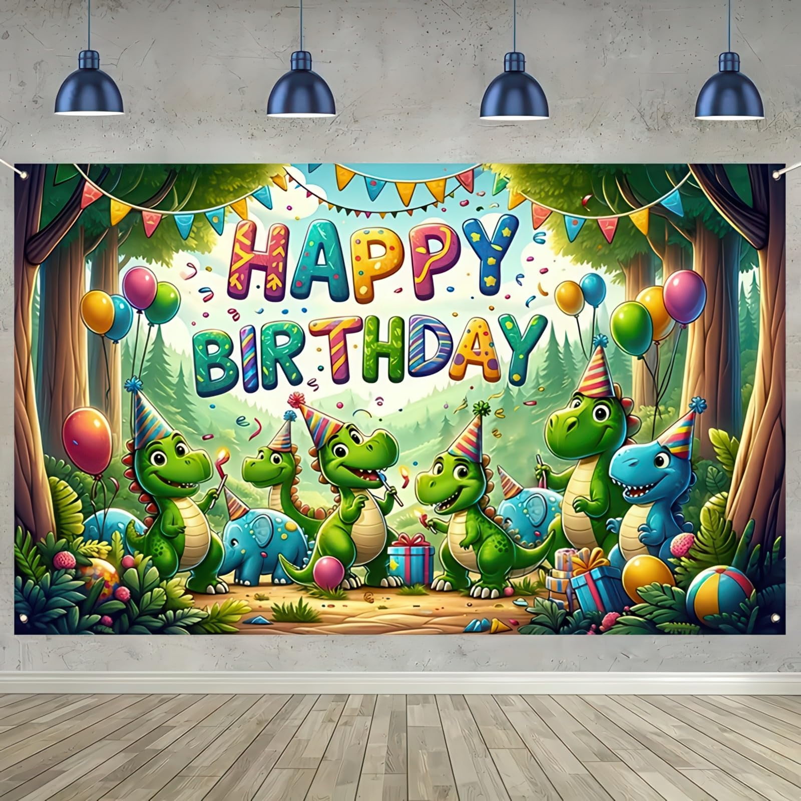 BlissYard Happy Birthday Party Backdrop Banner - 71x43 Inch Colorful Balloon & Cake Photo Background For Kids & Adults
