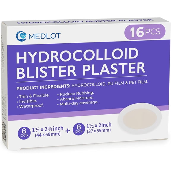 Blister Bandages for Feet, 16pcs Invisible Blister Pads, 2 Size, Hydrocolloid Bandages, Waterproof Seal Blister Cushions for Toes, Heel Blister Prevention, Protection & Healing