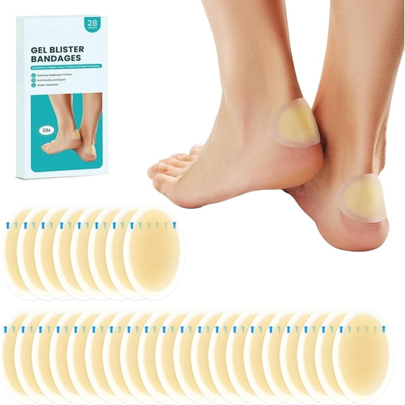 Blister Pads - 28 ct Water Resistant Hydrocolloid Bandages for Foot, Toe, Heel - Gel Blister Cushions for Prevention & Recovery, Variety Pack