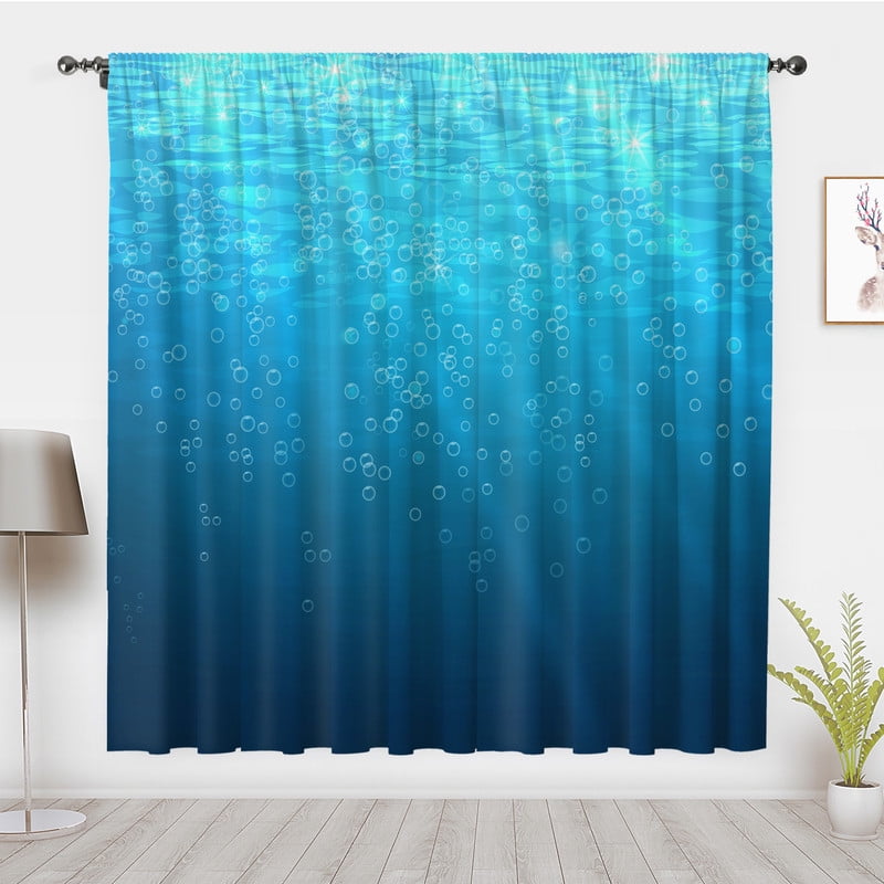 Blisters art Curtains, Blue underwater world Window Treatments Panel Pair Blackout Curtains, Home Bedroom Dorm privacy Decor(Rod Pocket)