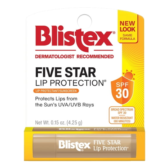 Blistex Five Star Lip Protection Balm, 0.15 Ounce Wind & Water-Resistant Lip Care, Broad Spectrum SPF 30 Sun Protection, Soothes Cold Chapped Lips, Hydrating Lip Treatment, Holds in Moisture