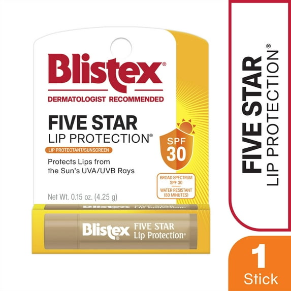 Blistex Five Star Lip Protection, Lip Balm, Moisture Shield with SPF 30, 1 stick, 0.15 oz