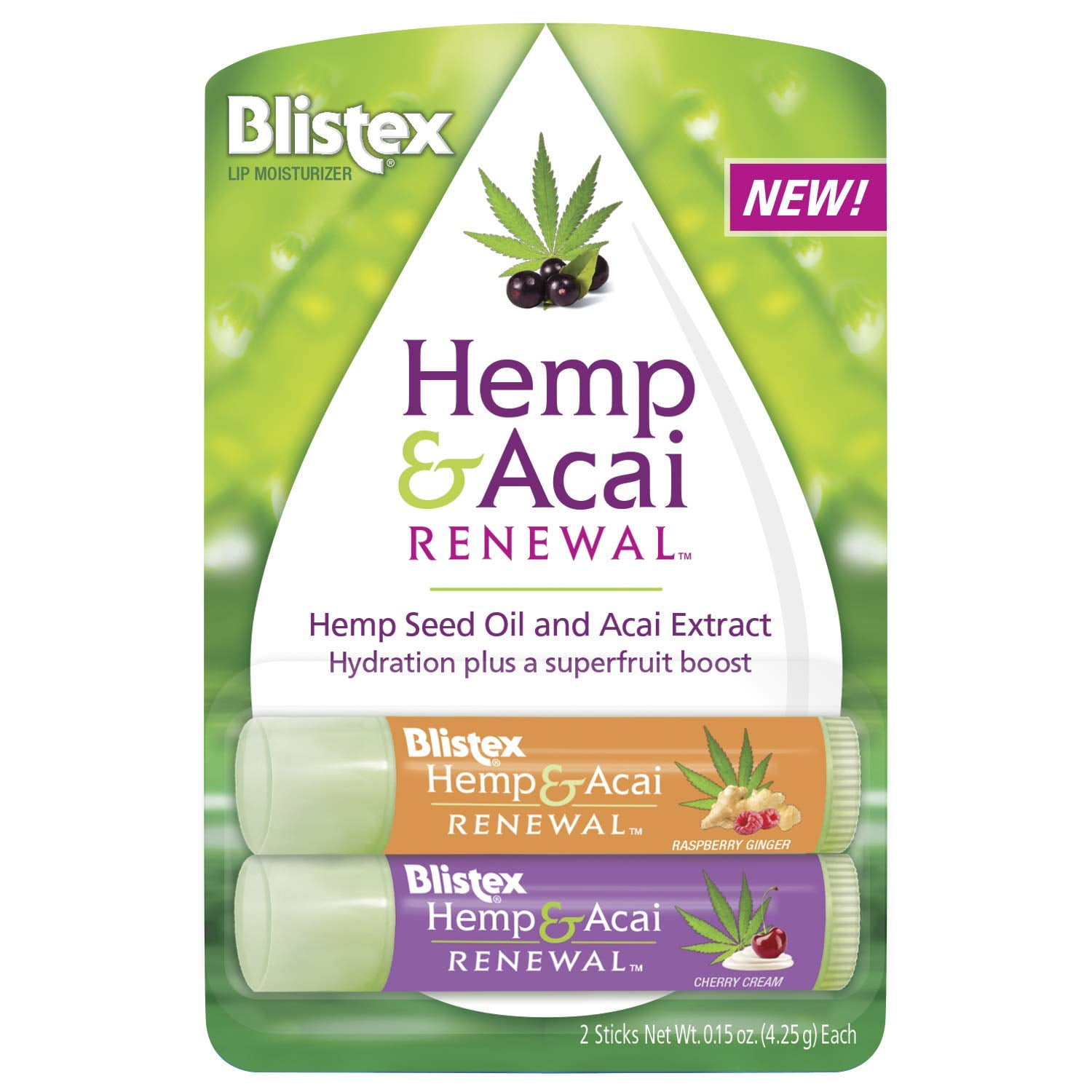 Blistex Hemp & Acai Renewal Lip Balm, 0.30 Ounce, 2 Count â€“ Raspberry