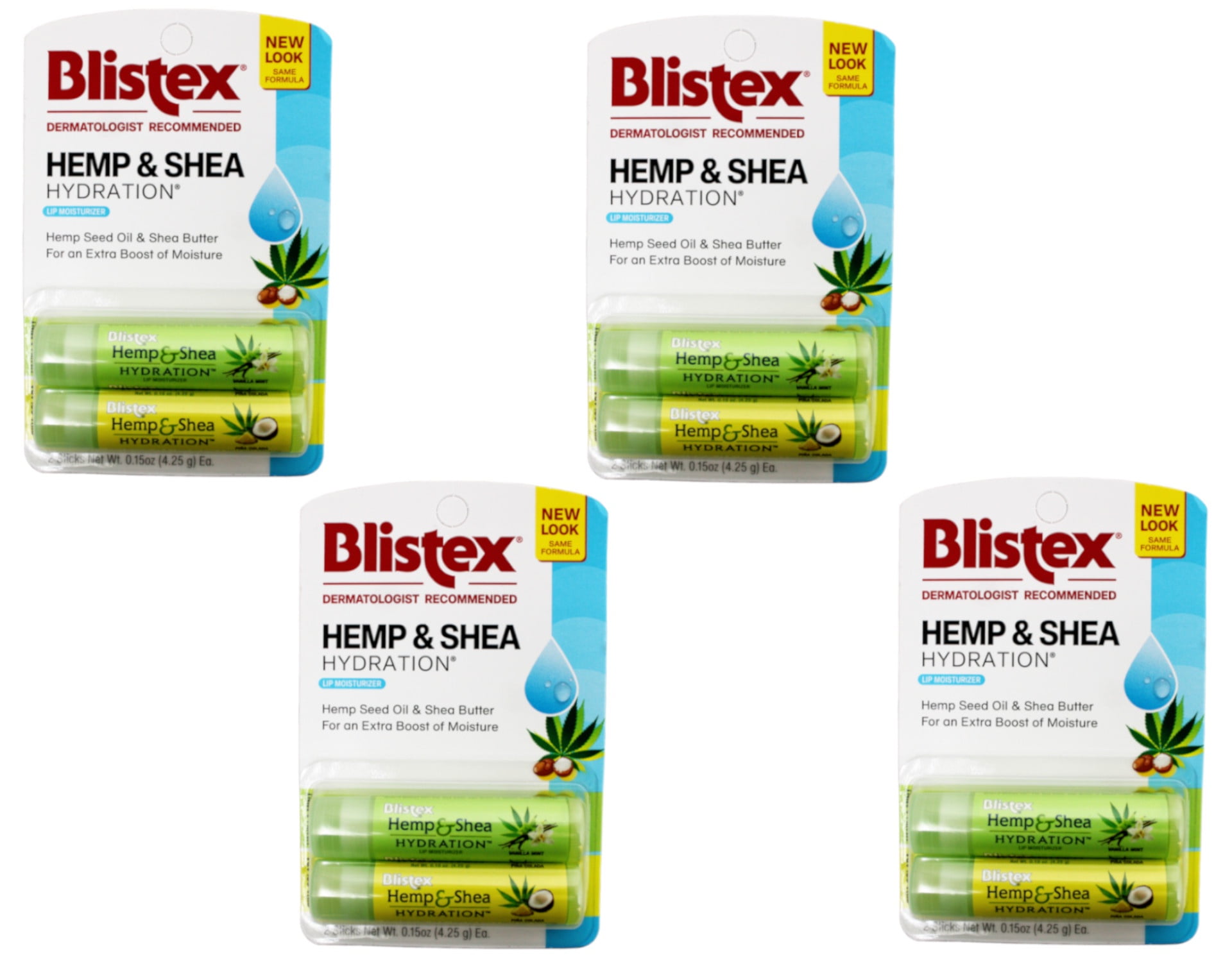 Blistex Hemp & Shea Hydration with Shea Butter & Hemp Seed Oil, 0.15 oz, 2 Count - 4 Pack