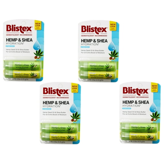 Blistex Hemp & Shea Hydration with Shea Butter & Hemp Seed Oil, 0.15 oz, 2 Count - 4 Pack