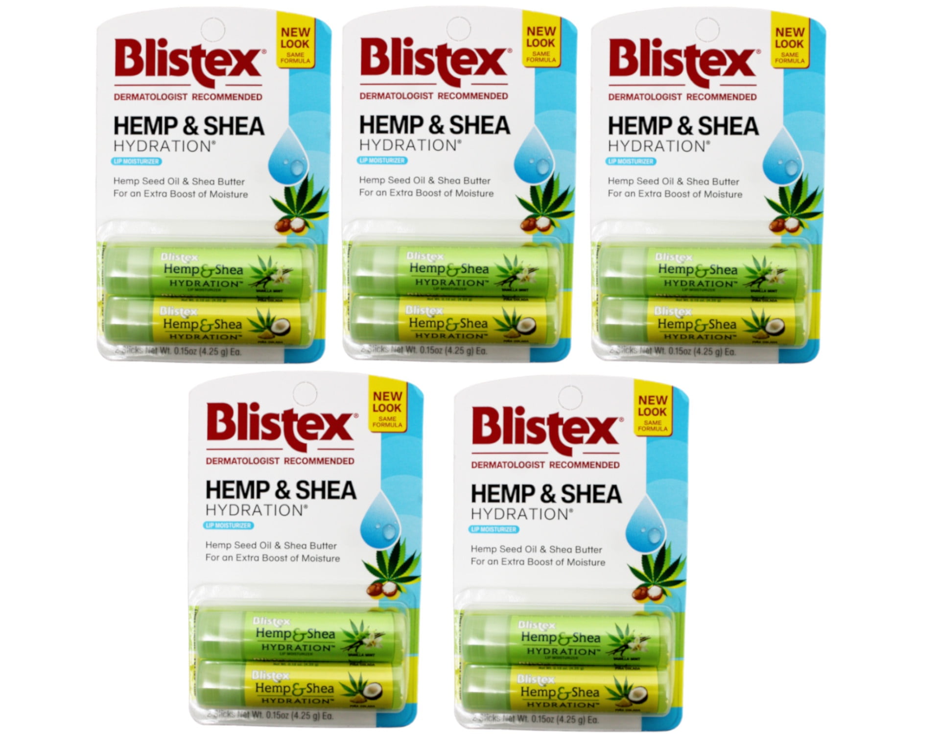 Blistex Hemp & Shea Hydration with Shea Butter & Hemp Seed Oil, 0.15 oz, 2 Count - 5 Pack