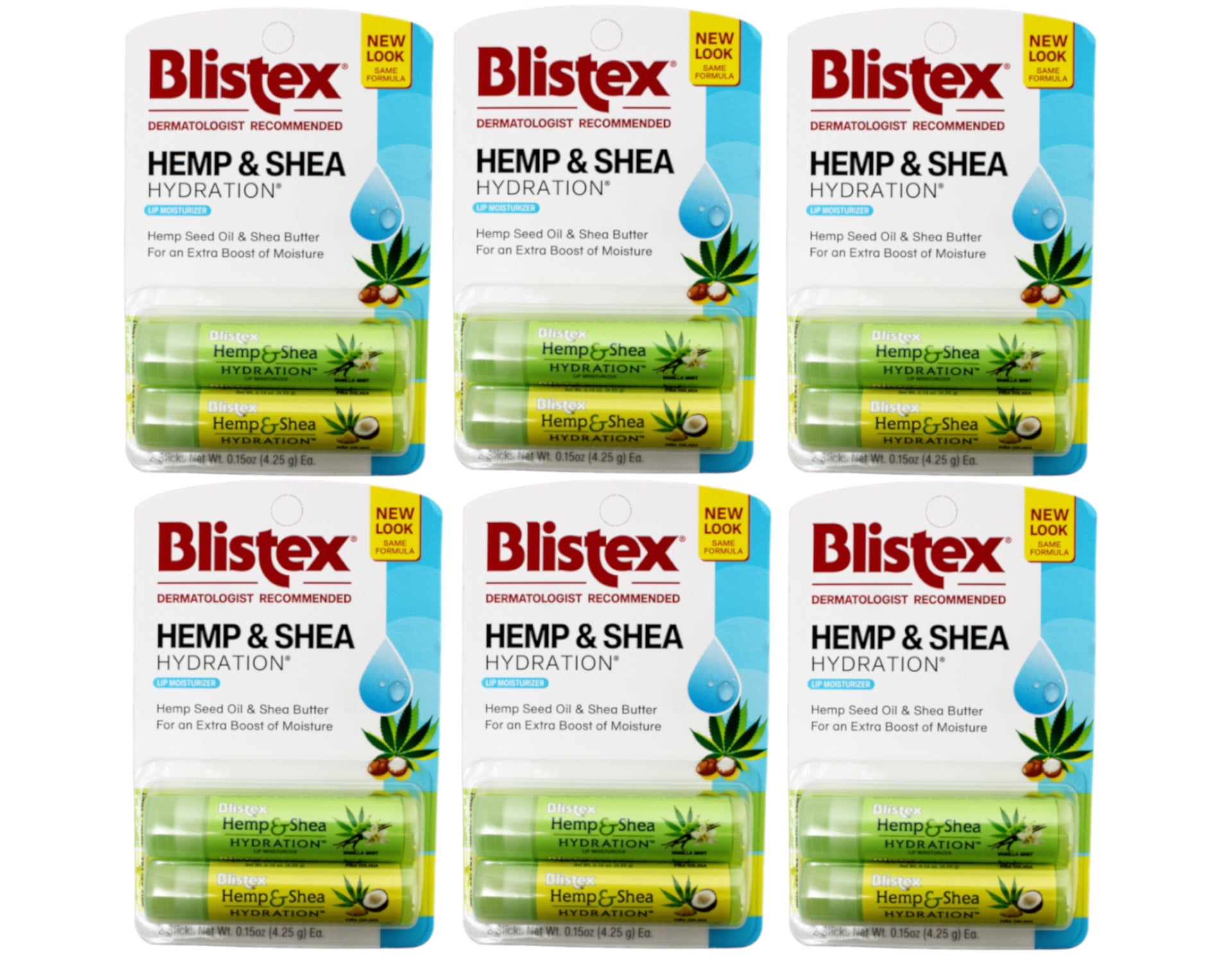 Blistex Hemp & Shea Hydration with Shea Butter & Hemp Seed Oil, 0.15 oz, 2 Count - 6 Pack