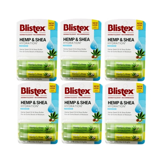 Blistex Hemp & Shea Hydration with Shea Butter & Hemp Seed Oil, 0.15 oz, 2 Count - 6 Pack