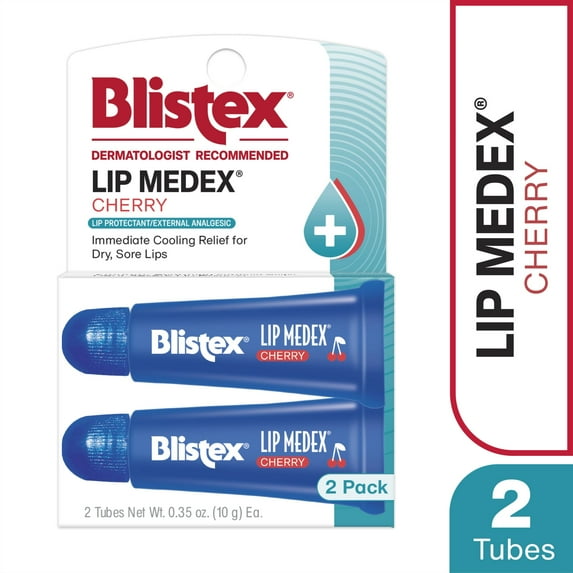 Blistex Lip Medex Cherry Tube- Medicated Relief with Soothing Relief - 2 Count, 0.35oz Ea.