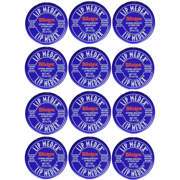 Blistex Lip Medex Cooling Relief for Sore Lips & Moisture 0.25 oz Each (12 Jars)