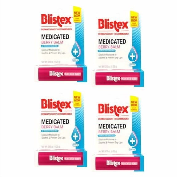 Blistex Medicated Berry Balm, 0.15 Ounces (Pack Of 4) Package May Vary