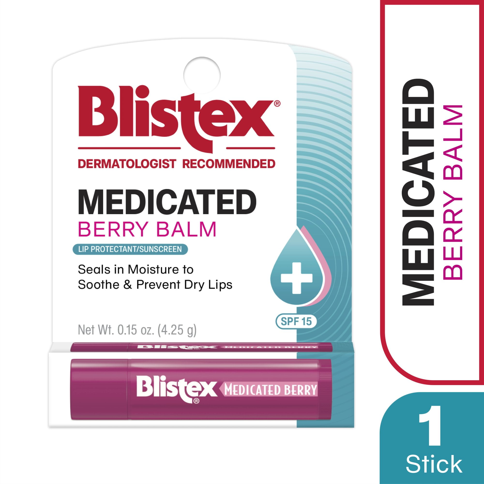 Blistex Medicated Berry Lip Balm with SPF 15, Lip Moisturizer, 1 Pack