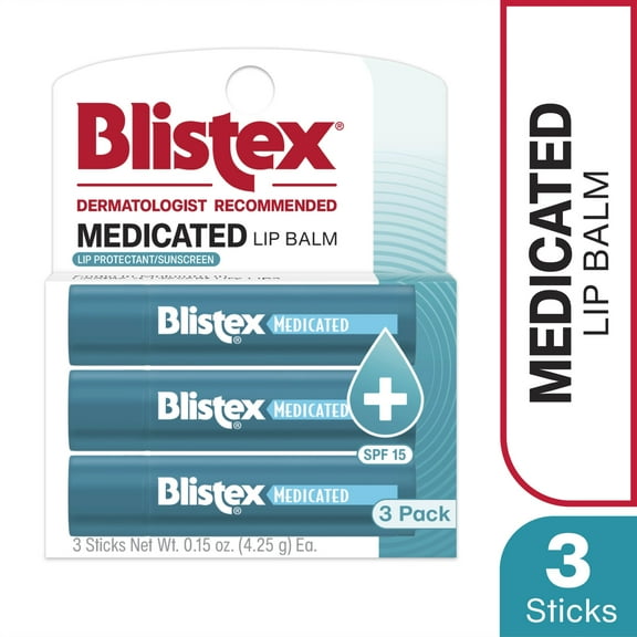 Blistex Medicated Lip Balm - Advanced Protection for Dry, Chapped Lips - 3 Count, 0.15oz Ea