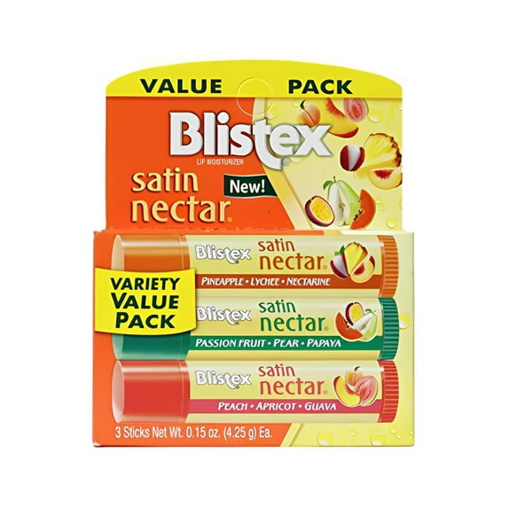 Blistex Satin Nectars Lip Balm with Fruit Extracts & Vitamin E, 3 Pk