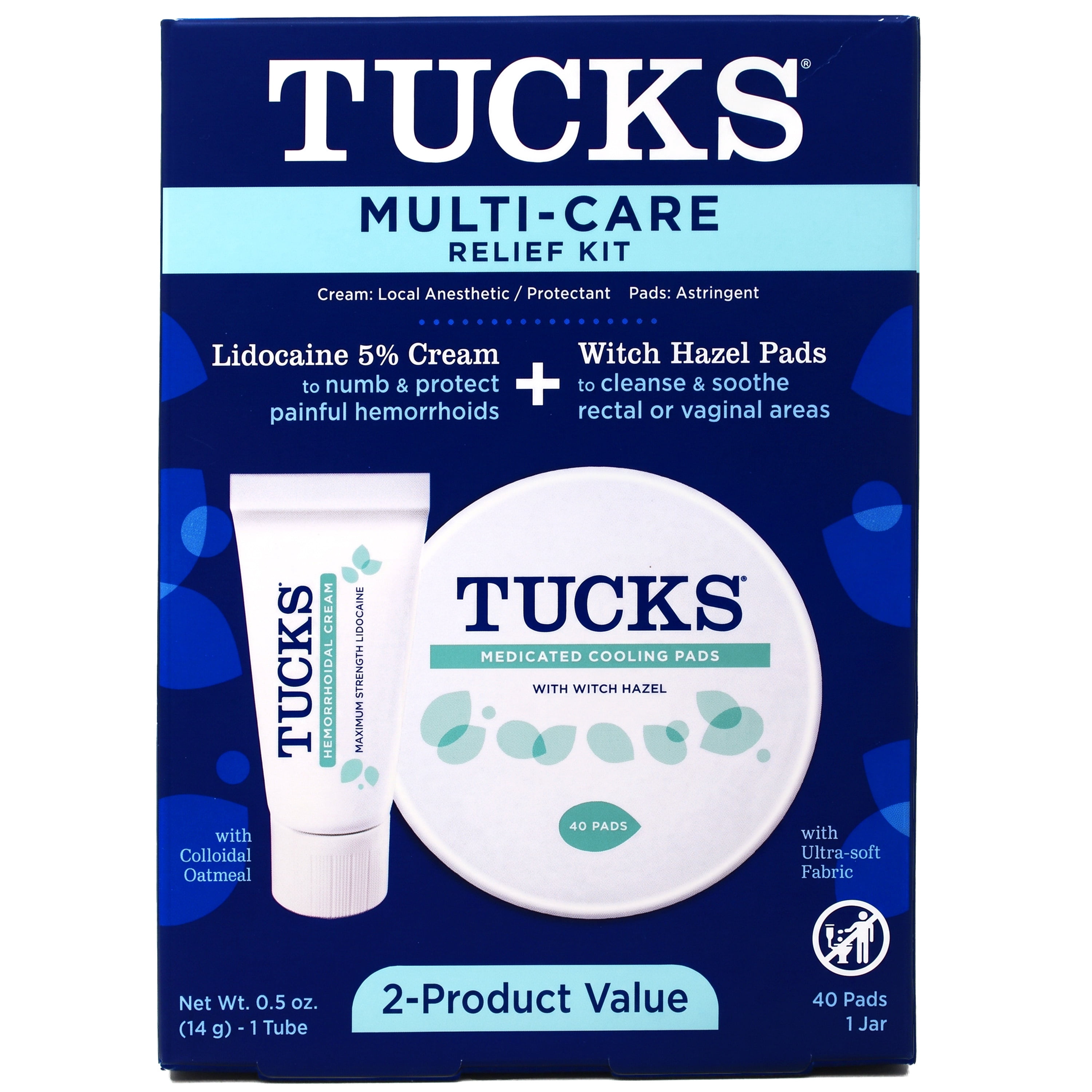 Blistex Tucks Multi-Care Relief Kit - Witch Hazel Pads, Cream & Witch Hazel, 40 Count (Pack of 1)