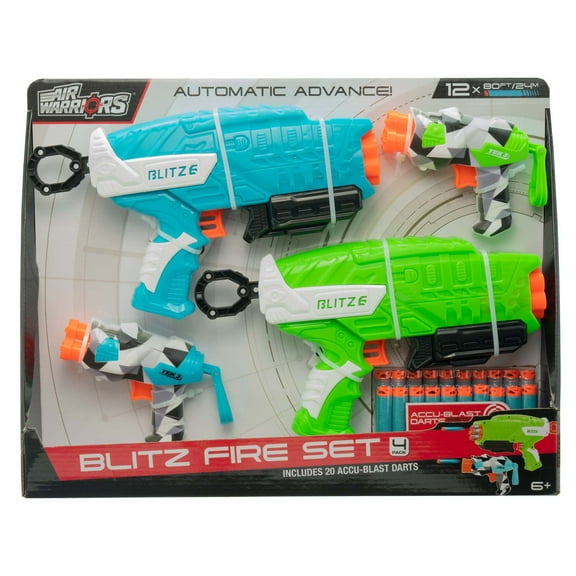 Blitz Fire Dart Blasters Set W/ 4 Dart Blasters, 20 Accu-Blast Darts, Ages 6+