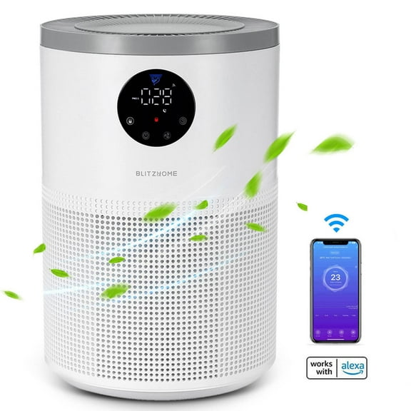 BlitzHome Air Purifier Cleaner,Space Up to 1200 Sq Ft,Smart Voice Control&PM2.5 Monitor,HEPA Filter,Remove Pet Allergies, Smoke ,Dust