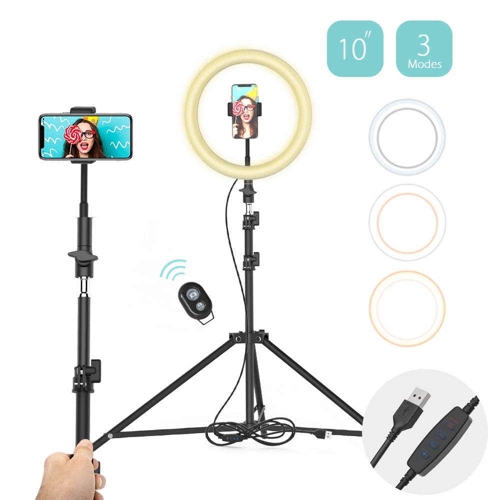 BlitzWolf 10 Selfie Ring Light with Tripod Stand and Phone Holder,  Bluetooth Remote Control Video Conference LED Ring Light for Live