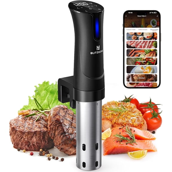 Blitzhome 1100W WIFI Sous Vide Cooker,Ultra-quiet Fast-Heating Immersion Circulator Temperature and Digital Display,W/ APP Recipe