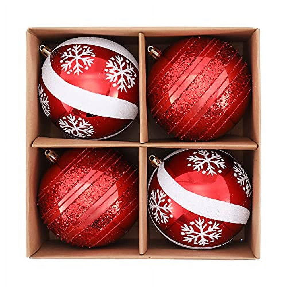 Blivalley 4" Christmas Ball Ornaments 4pcs Shatterproof Christmas Decorations Large Hanging 