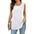 thumbnail image 1 of Bliwov Womens Tank Tops Eyelet Embroidery Pleated Shirt 2024 Summer Crew Neck Sleeveless Trendy Loose Fashion Clothes, 1 of 11