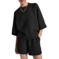 thumbnail image 1 of Bliwov Womens Two Piece Sets Summer Lounge Outfits 2 Piece Sweatshorts Fashion Tracksuit 3/4 Sleeve Trendy Athletic Clothing, 1 of 6