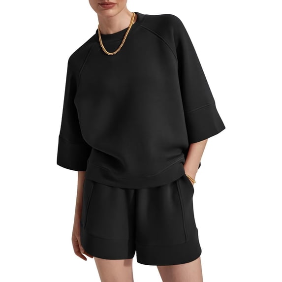 Bliwov Womens Two Piece Sets Summer Lounge Outfits 2 Piece Sweatshorts Fashion Tracksuit 3/4 Sleeve Trendy Athletic Clothing