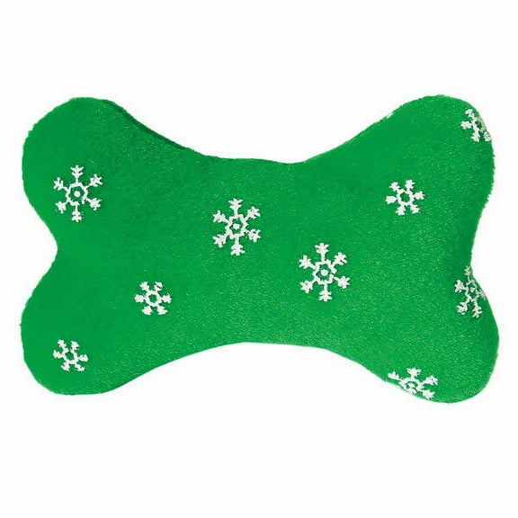 Blizzard Bones Dog Toys Seasonal Plush Holiday Bright Snowflake Pattern Squeaker (Green - Large)