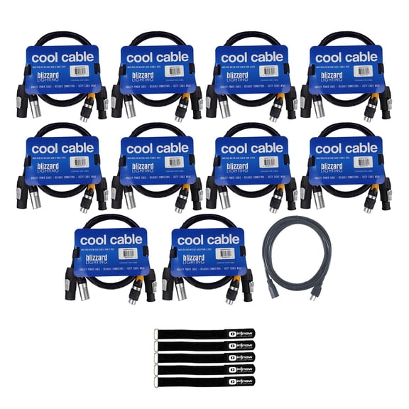 Blizzard Lighting DMX5PCT-3 3 FT IP Rated 5-Pin DMX + PowerCON TRUE1 Compatible Combo Cable 10-Pack with Extention Cord Package