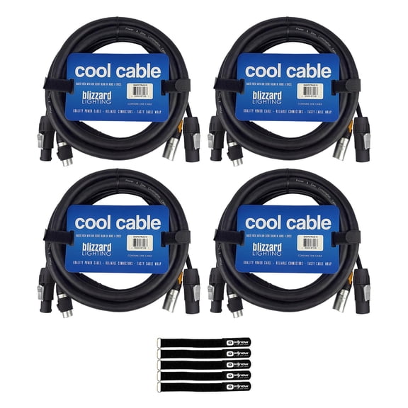 Blizzard Lighting DMXPCT-10 10 FT IP Rated 3-Pin DMX + PowerCON TRUE1 Compatible Combo Cable 4-Pack