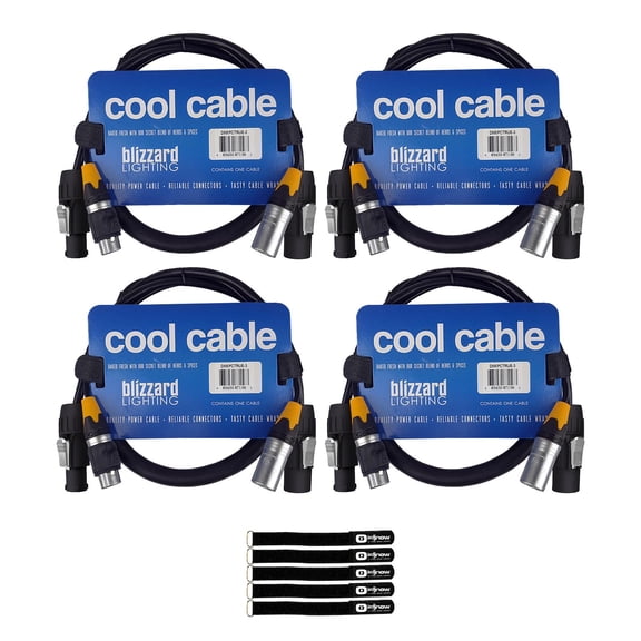 Blizzard Lighting DMXPCT-3 3 FT IP Rated 3-Pin DMX + PowerCON TRUE1 Compatible Combo Cable 4-Pack