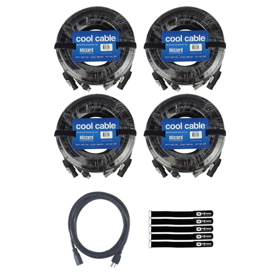 Blizzard Lighting DMXPCT-50 50 FT IP Rated 3-Pin DMX + PowerCON TRUE1 Compatible Combo Cable 4-Pack with Extension Cord Package