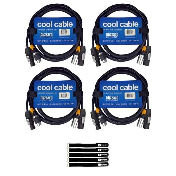 Blizzard Lighting DMXPCT-6 6 FT IP Rated 3-Pin DMX + PowerCON TRUE1 Compatible Combo Cable 4-Pack