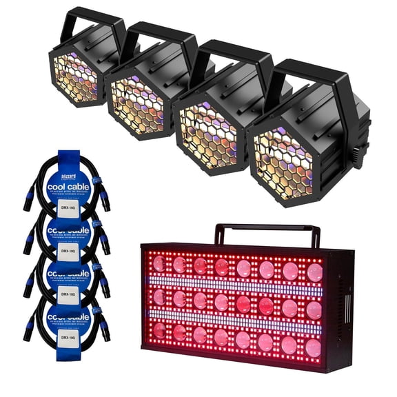 Blizzard Lighting Nexys Flux Interlocking Retro WW Strobe/Blinder 4-Pack with Cables and Strobe Panel Package