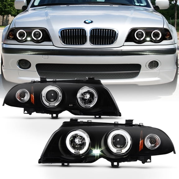 Blk 1999-2001 BMW E46 3-Series Sedan 323i 328i 330 LED Halo Projector Headlights