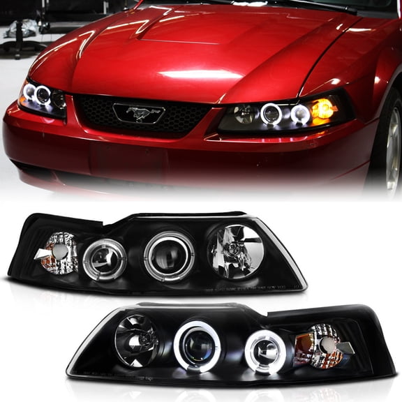 Blk 1999-2004 Ford Mustang GT SVT Cobra LED Halo Projector Headlights Headlamps