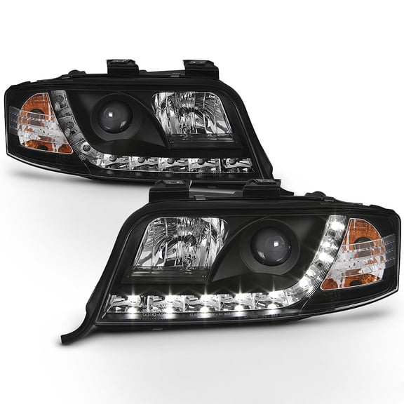 Blk 2002-2004 Audi A6 Quattro LED DRL Projector Headlights Daytime Running Lamps
