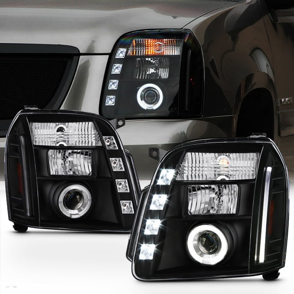 Blk 2007-2013 GMC Yukon/Yukon Denali LED DRL Halo Projector Headlights 07-13 Set