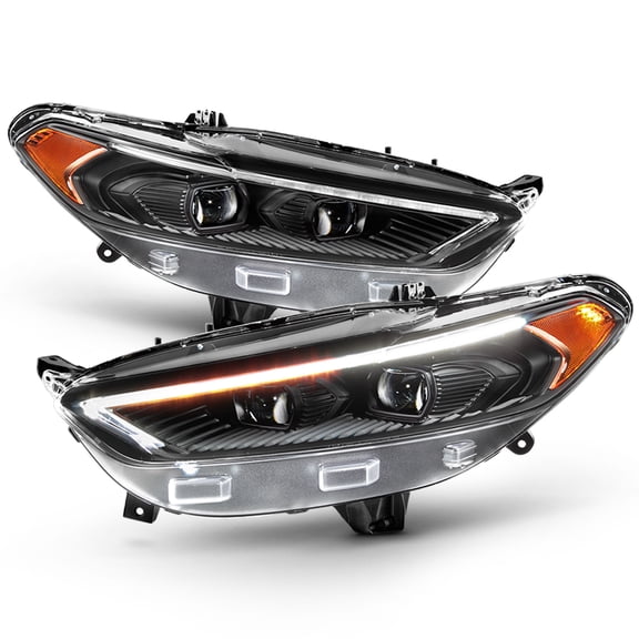 Blk 2013-2016 Ford Fusion Switchback LED DRL Dual Projector Headlights Headlamps